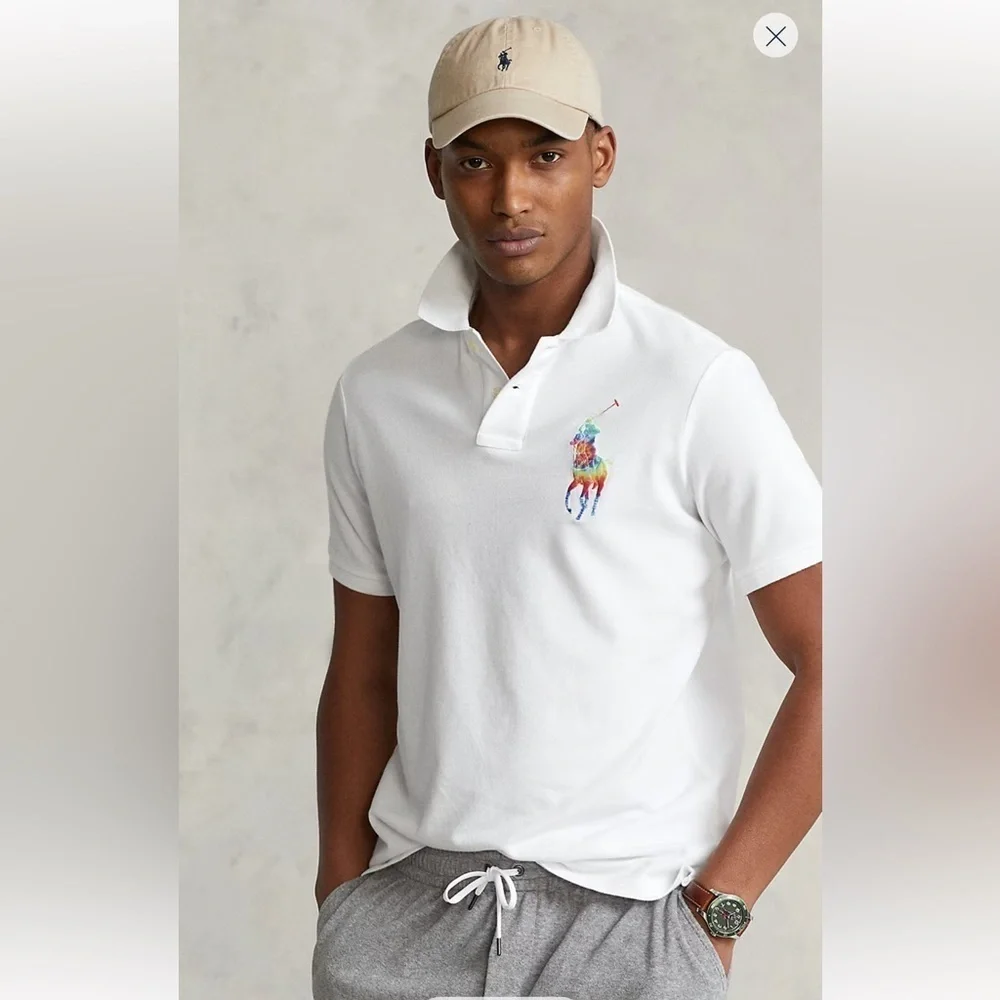 Polo Ralph Lauren White Polo Shirt with Rainbow Logo Limited Edition 3XL RARE